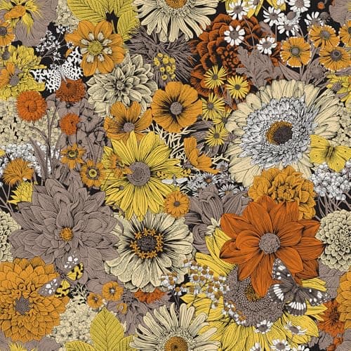 FunStick Boho Floral Wallpaper Vintage Orange Yellow Floral Peel and Stick Wallpaper for Bedroom Renter Friendly Daisy Sunflower Florals Wall Paper Removable Contact Paper for Walls Cabinets 17.5x118