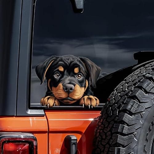 2pcs Adorable Rottweiler Dog Vinyl Car Decal 5.12"x4.13", Loyal Guard Dog Sticker for Car, Truck, Window, Powerful Pet Decor | #DK124