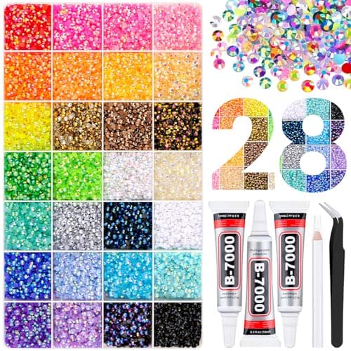 38000Pcs Jelly Rhinestones Bedazzling Kit, Multicolor 3mm Flatback Resin Bedazzler Gems with 3Pcs 10ml B7000 Jewelry Glue for Bedazzled Thing Diamond Art Book Crafting Nail Art