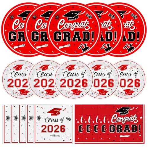 Litmitfu 150 Pcs Graduation Plates and Napkins 2026 - Red Congrats Grad Class of 2026 Paper Dessert Dinner Plates Napkins Set for Graduation Party Decorations Supplies Table Decor, Serves 50