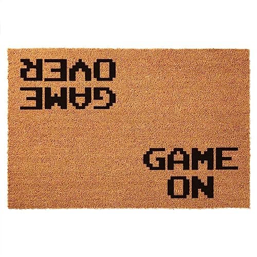 JiXianJu Game On, Game Over Doormat - 23.7x15.6in Outdoor Coir Rug with Non Slip PVC Back