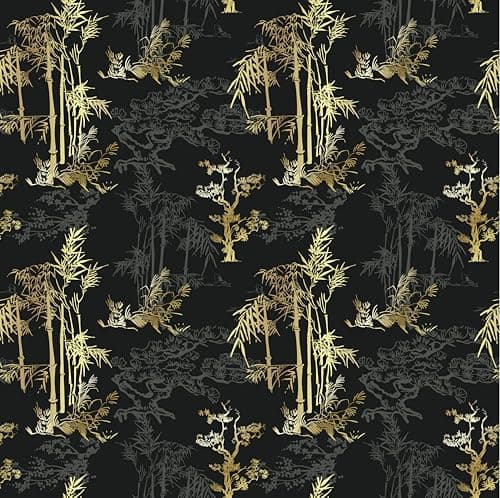 Vintage Wallpaper Peel and Stick 17" x 120" Black Bamboo Forest Wallpaper Gothic Contact Paper Waterproof Self Adhesive Removable Boho Botanical Wall Paper Vinyl for Bedroom Shelf Cabinet Décor