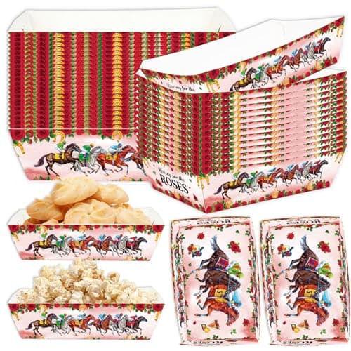 Horse Racing Party Favors - 50 Pcs 2026 Derby Day Paper Food Trays Disposable Derby Horse Race Food Boats Serving Tray for Taco Hot Dog Pizza French Fry