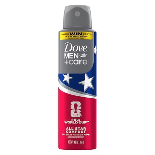 DOVE MEN + CARE All Star Comfort Dry Spray Antiperspirant – FIFA World Cup 2026 Edition, 72H Protection with Moisturizer, Warm Indulgent Scent | 3.8 oz